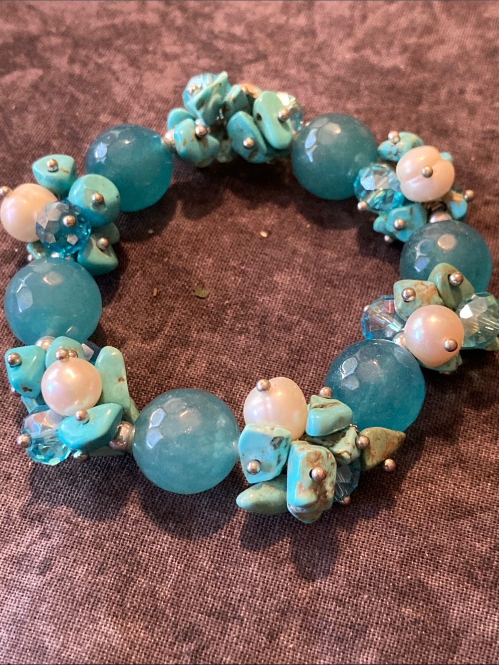 Turquoise Colored Bead & Cluster Stretch Bracelet